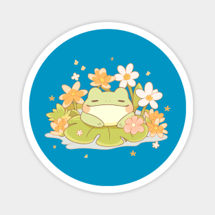 Joyful Summer Kawaii Baby Frog On A Water Lily Magnet